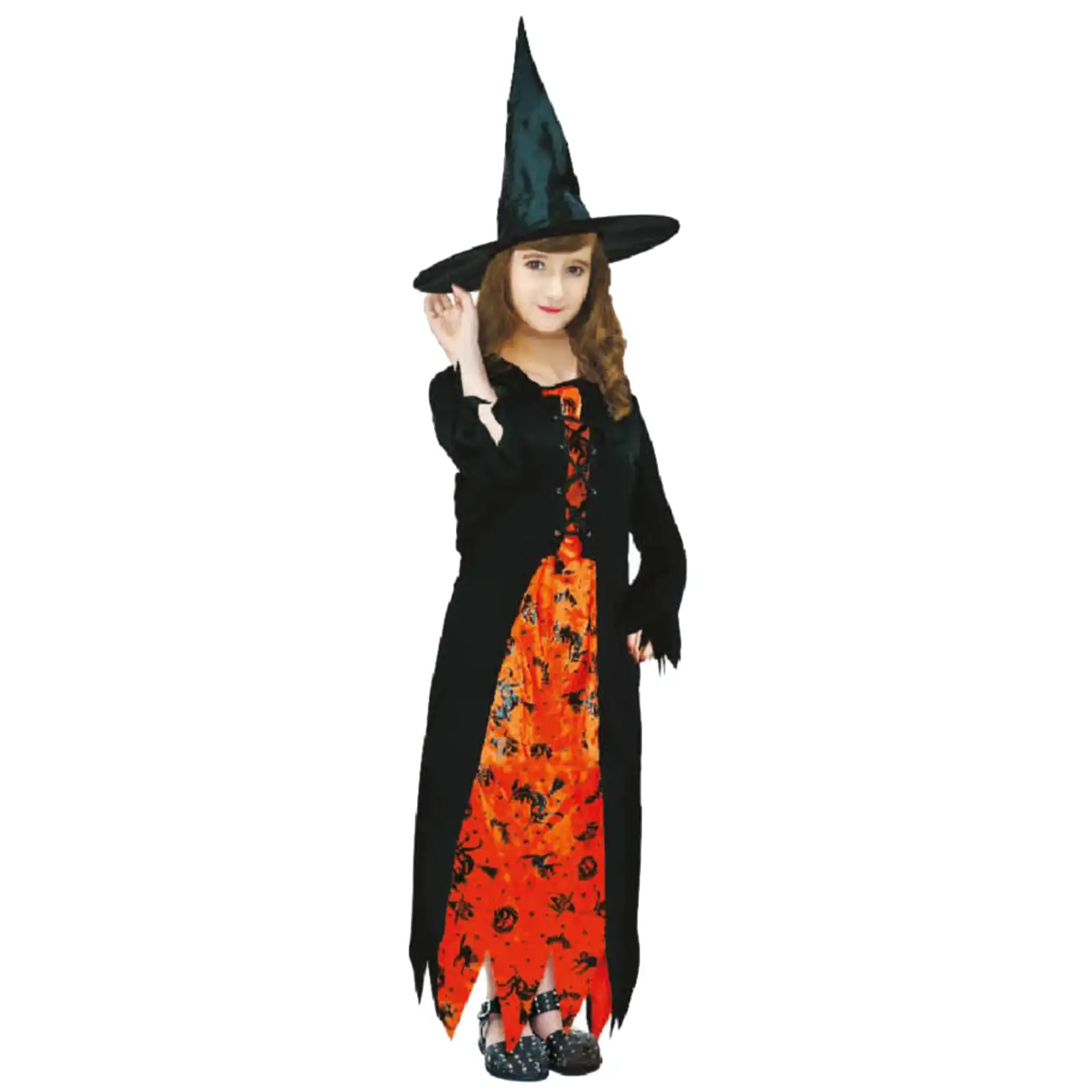 Children Orange Witch Costume- Hat And Dress