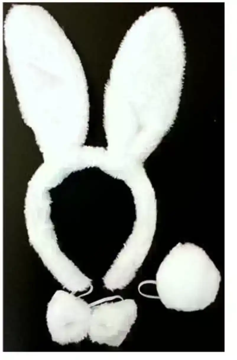 WHITE RABBIT EARS HEADBAND w Bow Tail Animal Costume Halloween Party Hair Accessory