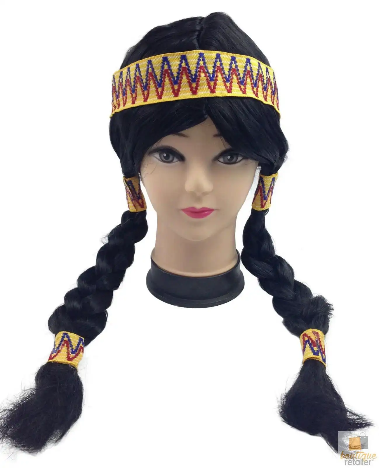 Womens INDIAN WIG with Plait Hair Native American Party Costume Headdress