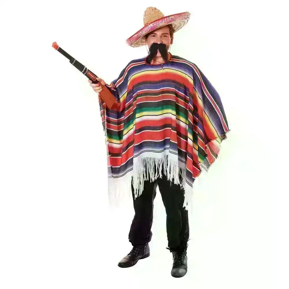 Mens MEXICAN PONCHO Spanish Costume Wild West Cowboy Party Bandit Fiesta Popular