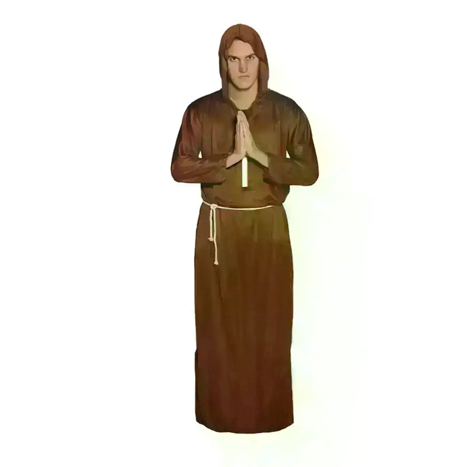 Mens MONK COSTUME Medieval Priest Fancy Dress Hooded Robe Halloween Religious