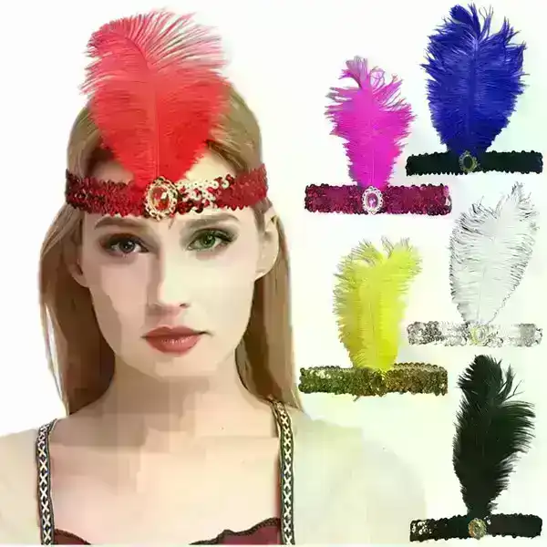 6x 1920s FLAPPER HEADBAND Headpiece Feather Sequin Charleston Costume Party BULK