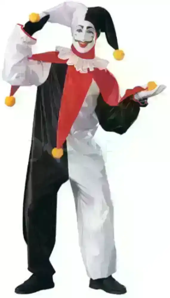 Mens Jester Clown Costume Circus Funny Halloween Fun Jingles Fancy Dress Party