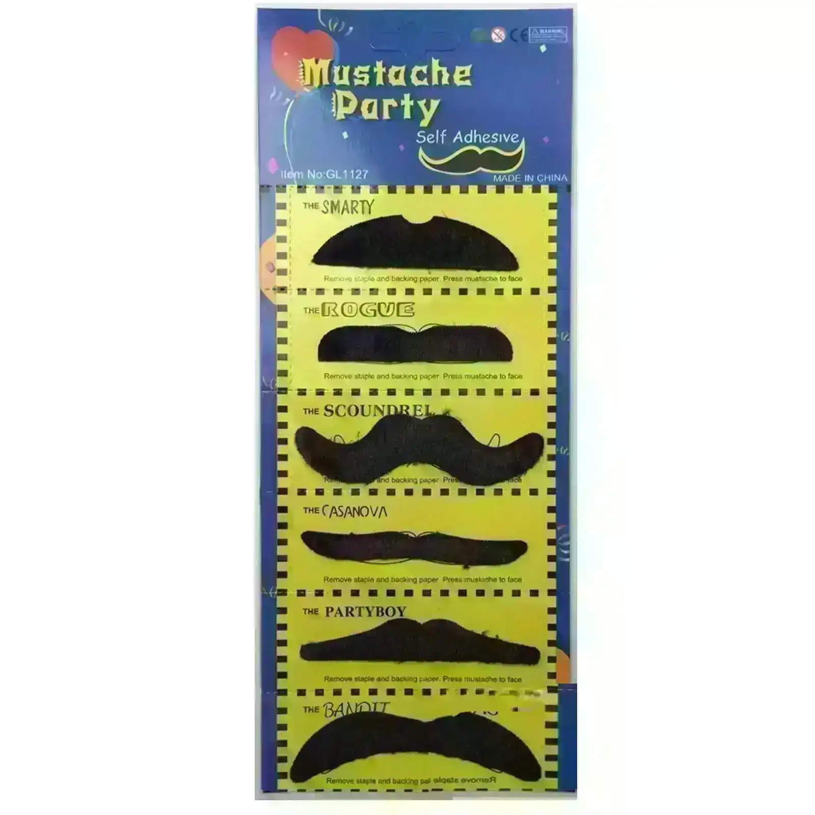 PARTY MOUSTACHE 70s Fake Mustache Costume Fancy Dress Props Halloween Adhesive