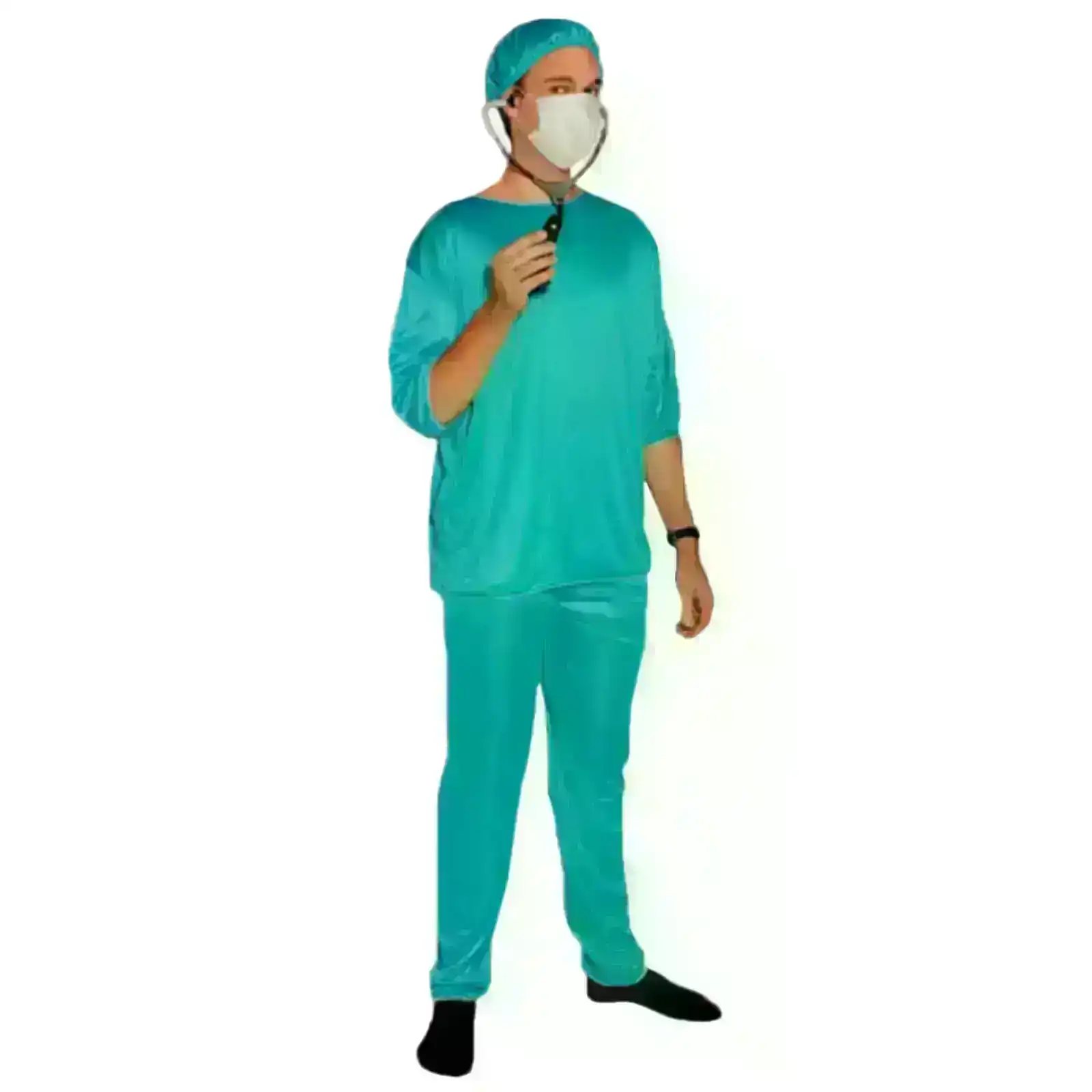Doctor Scrubs Mens Costume with Surgical Face Mask Hospital Halloween Dress Up