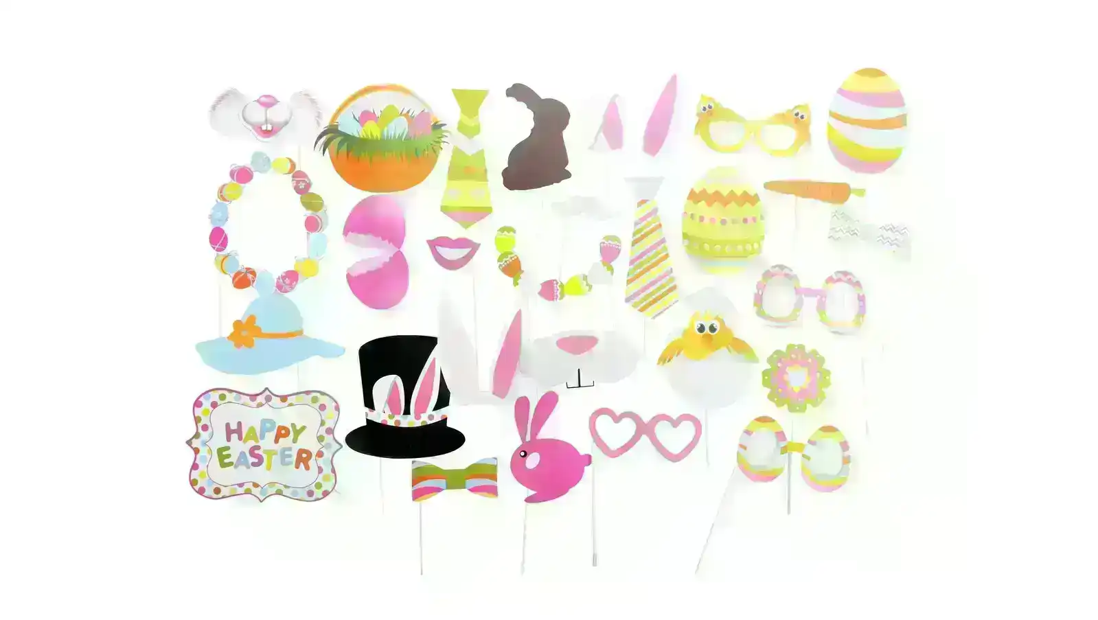 28pcs Easter Photo Booth Props Party Selfie Costume Rabbit Egg Bunny