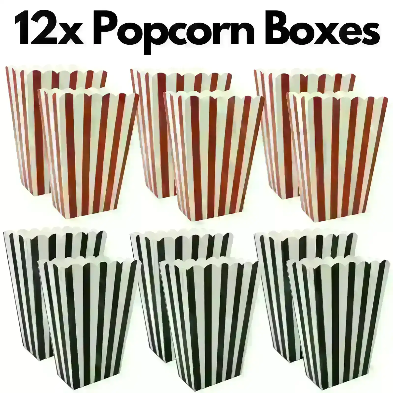 12x Popcorn Boxes Wedding Party Favour Lolly Box Retro Cinema Pop Corn Black Red