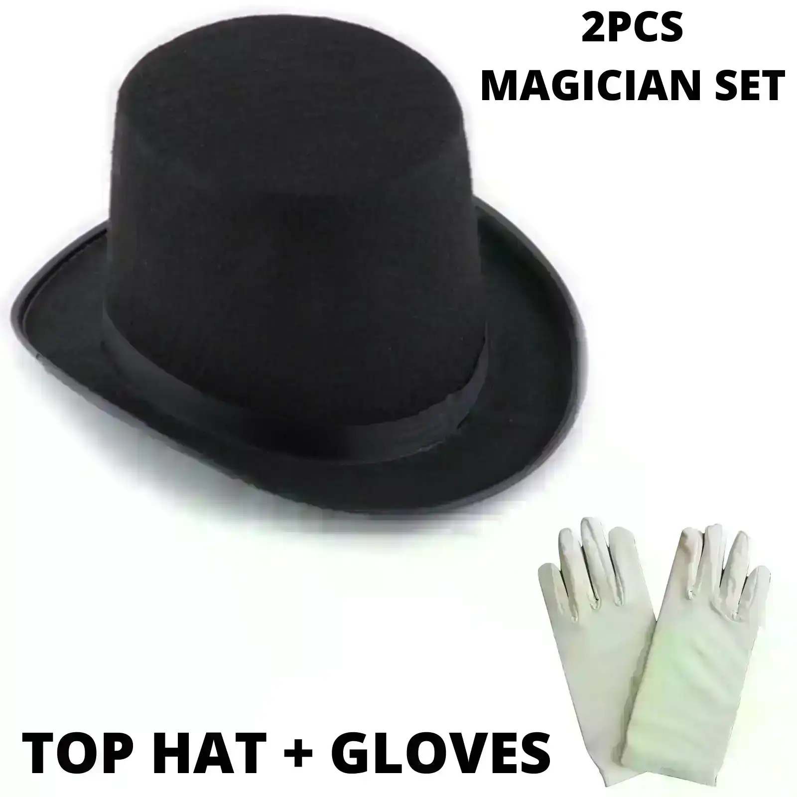 Magician Top Hat + Gloves Set Costume Party Dress Up Magic Halloween Ringmaster