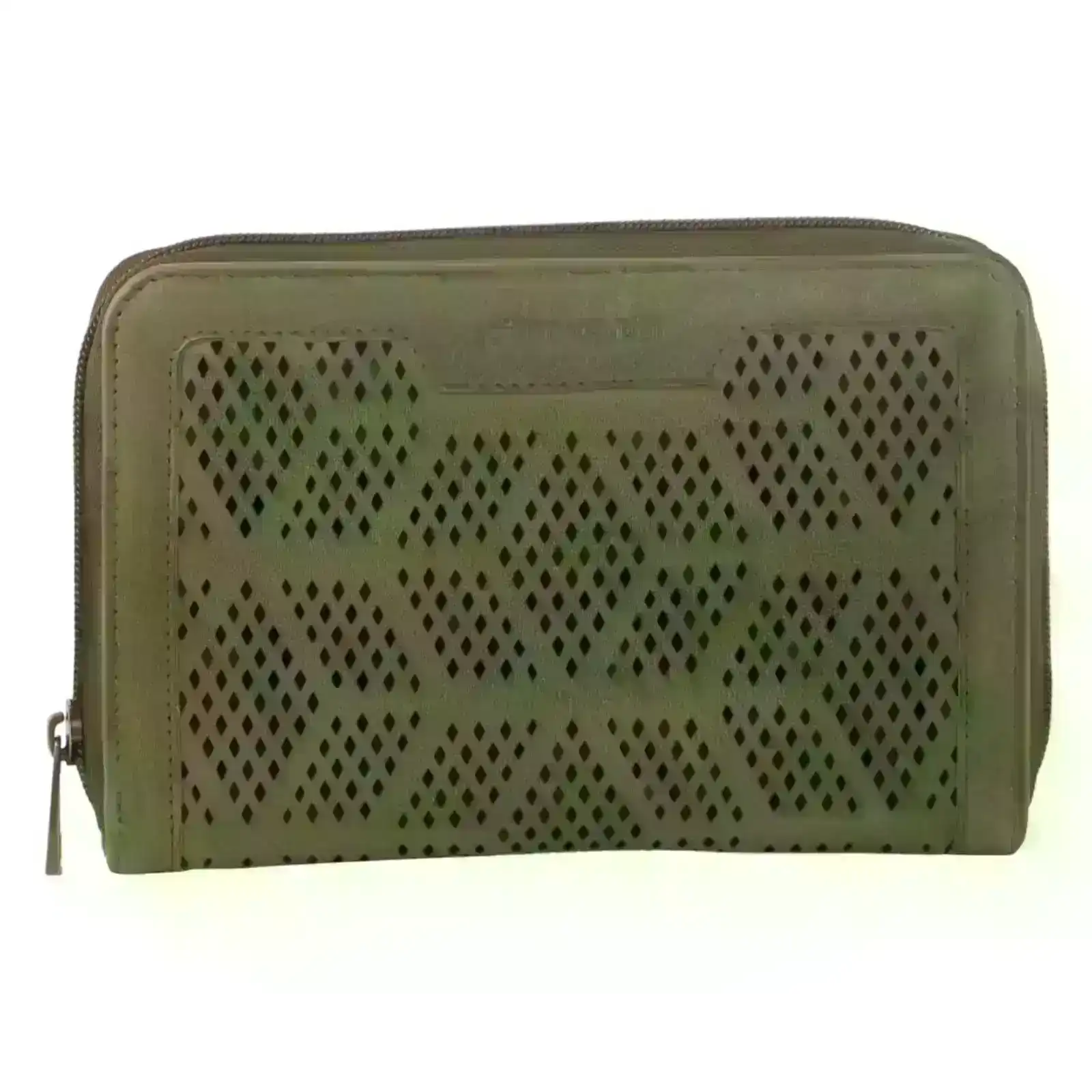 Pierre Cardin Perforated Leather Ladies Zip Around Wallet - Olive
