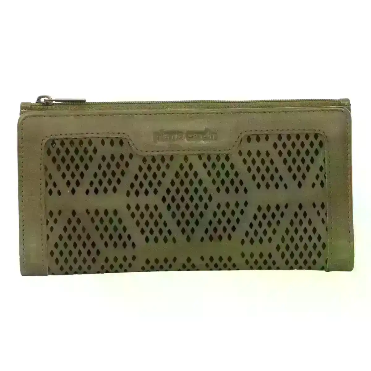 Pierre Cardin Perforated Leather Ladies Handy Travel Wallet - Olive