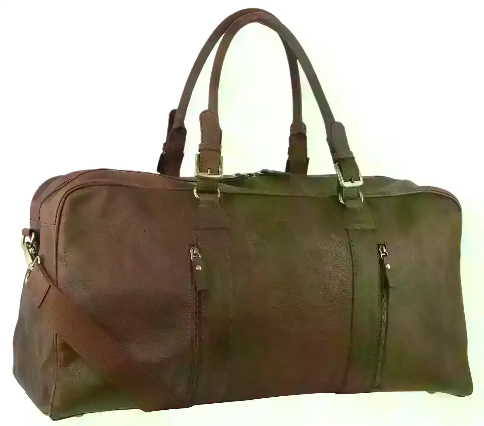 Pierre Cardin Rustic Leather Travel Business Trip Bag Overnight - Chocolate