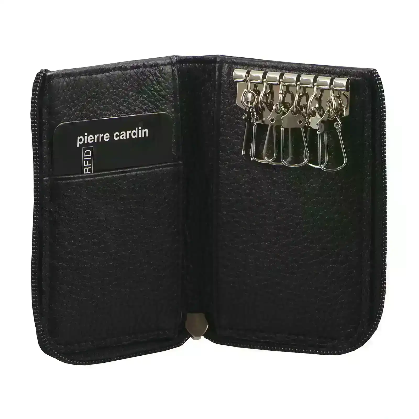 Pierre Cardin Mens Key Credit Card Holder Italian Leather Purse - Black