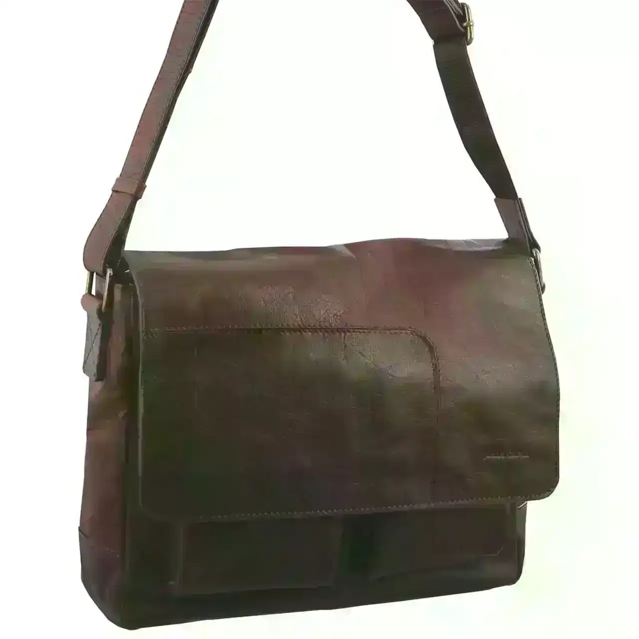 Pierre Cardin Rustic Leather Computer/Messenger Travel Shoulder Bag - Chestnut