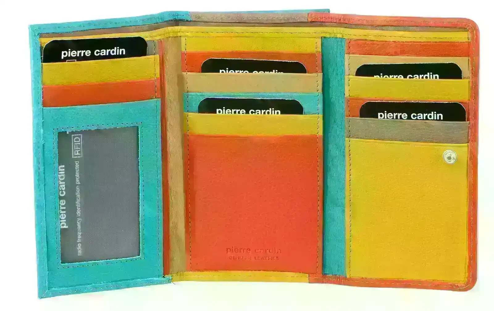 Pierre Cardin Italian Genuine Leather Ladies Wallet- Orange/Turquoise