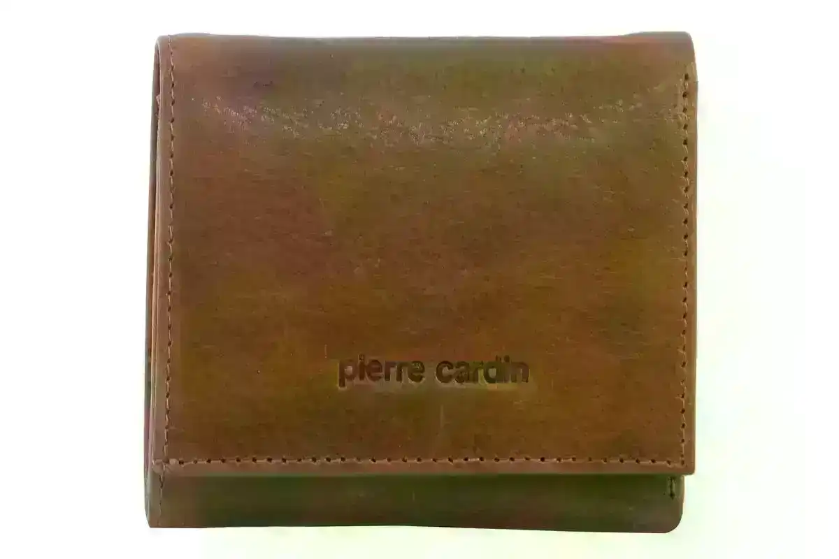 Pierre Cardin RFID Mens Wallet Tri-Fold Genuine Italian Leather - Cognac