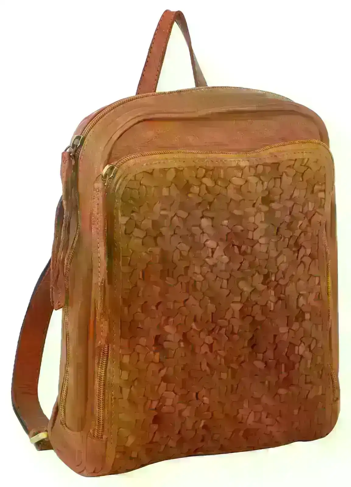 Pierre Cardin Woven Leather Ladies Backpack Bag Travel - Cognac