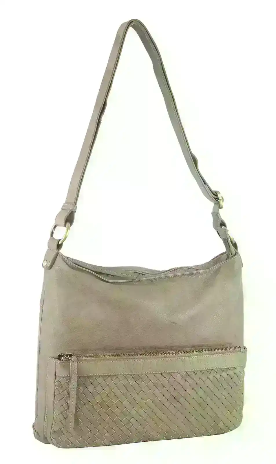 Pierre Cardin Woven Leather Ladies Cross-Body Bag Handbag - Taupe