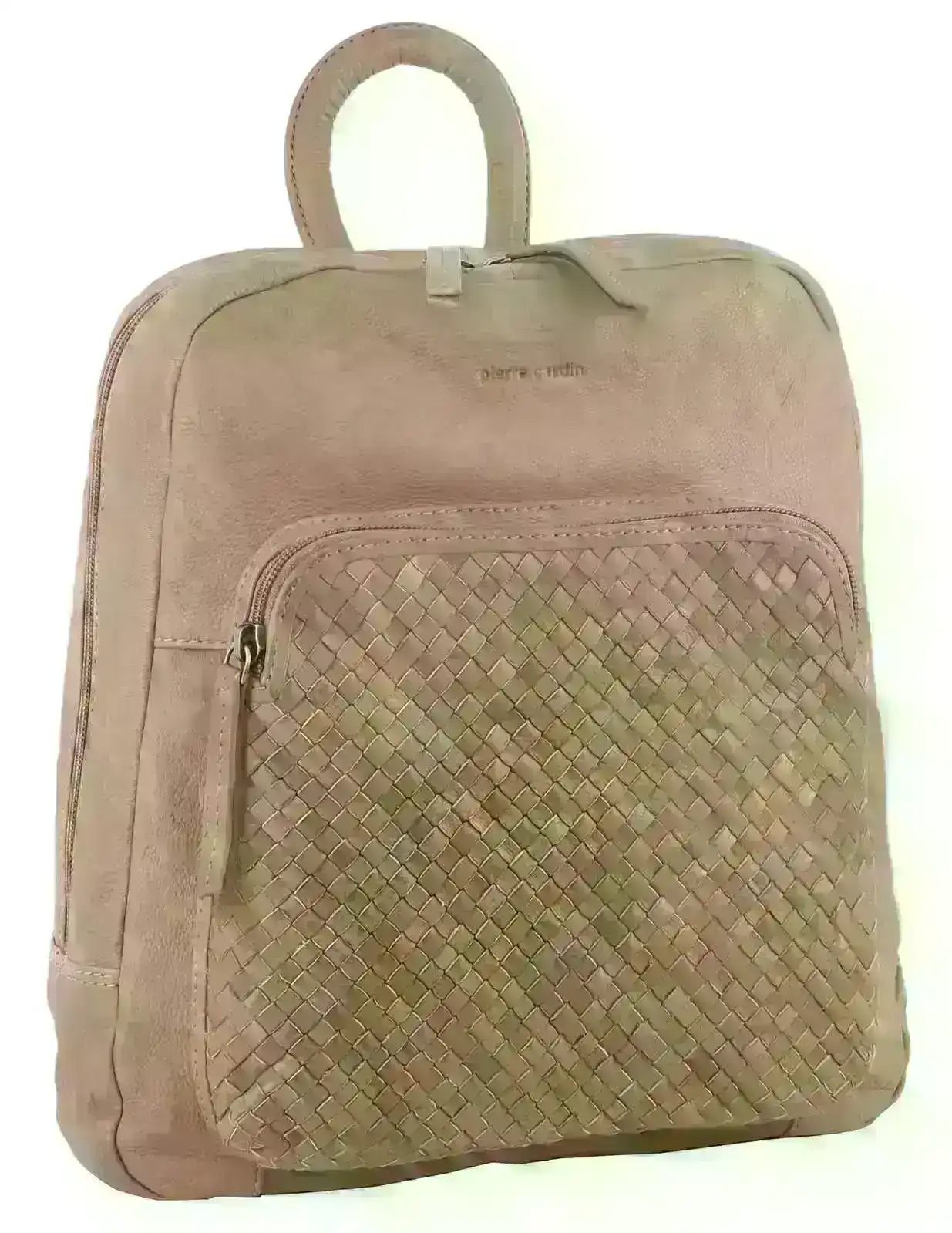 Pierre Cardin Womens Woven Leather Backpack Bag - Taupe