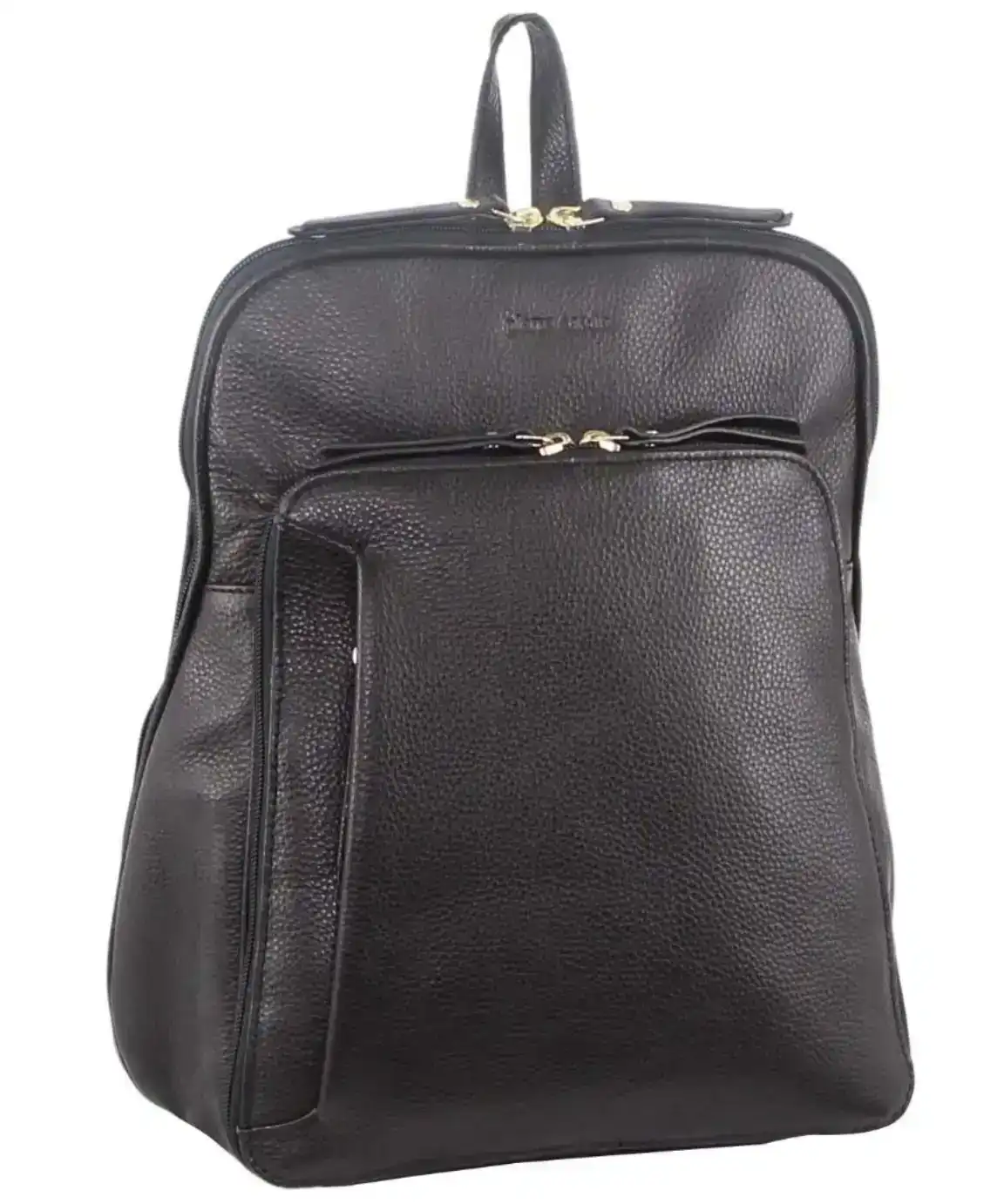 Pierre Cardin Women's Leather Backpack Bag with Pocket Front Multi-Zip - Black