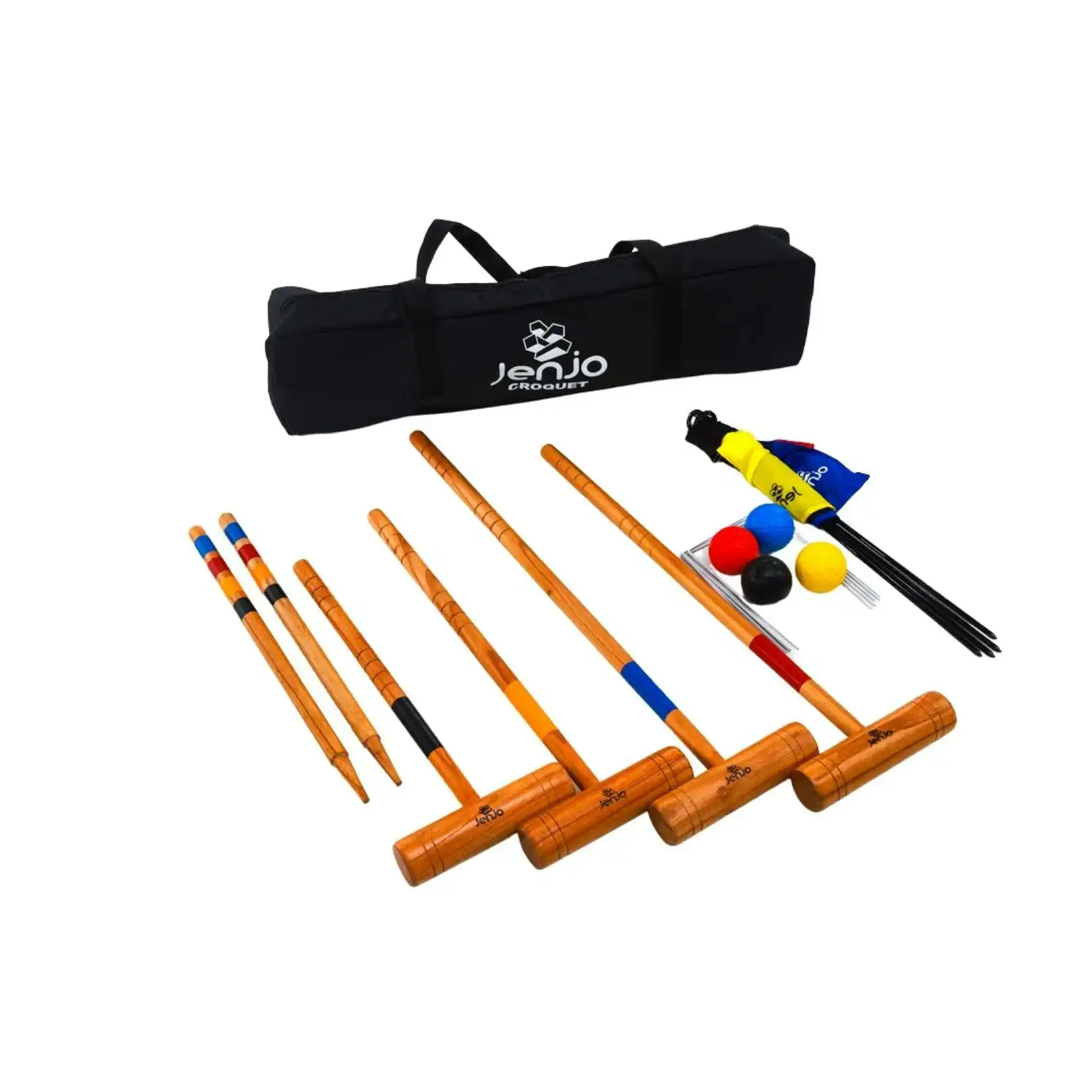 Outdoor Family Premium Wooden Croquet Ball Mallet Game 4 Player Set w/Carry Bag