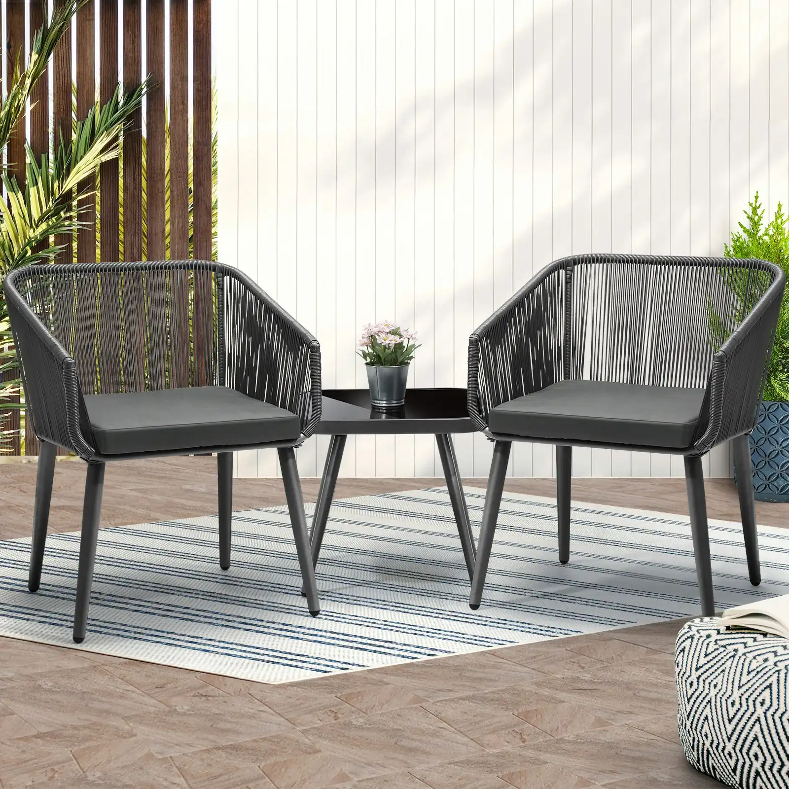 Livsip Outdoor Furniture 3 Piece Lounge Setting Chairs Side Table Bistro Set Patio