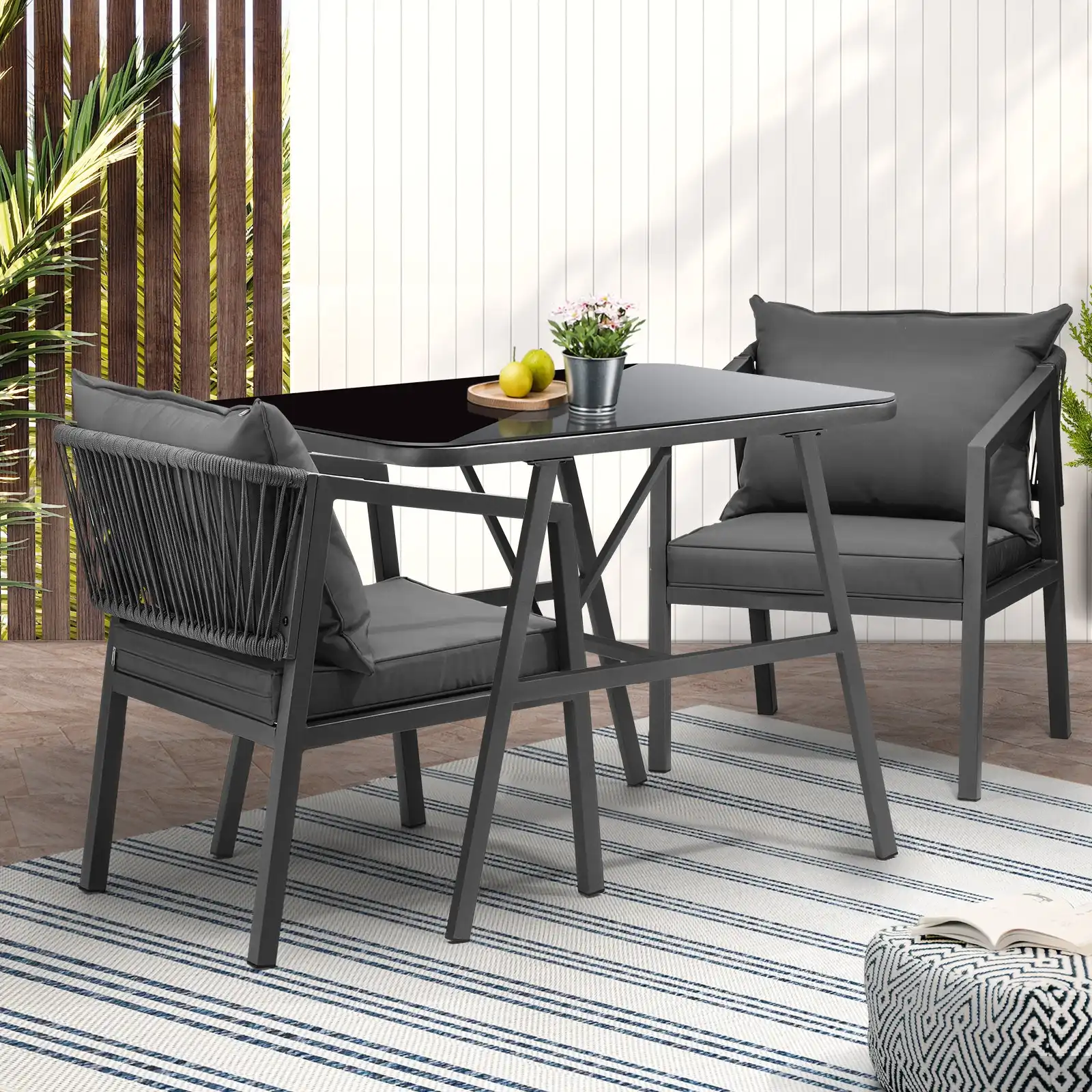 Livsip 3PCS Outdoor Dining Setting Lounge Patio Furniture Table Chairs Set