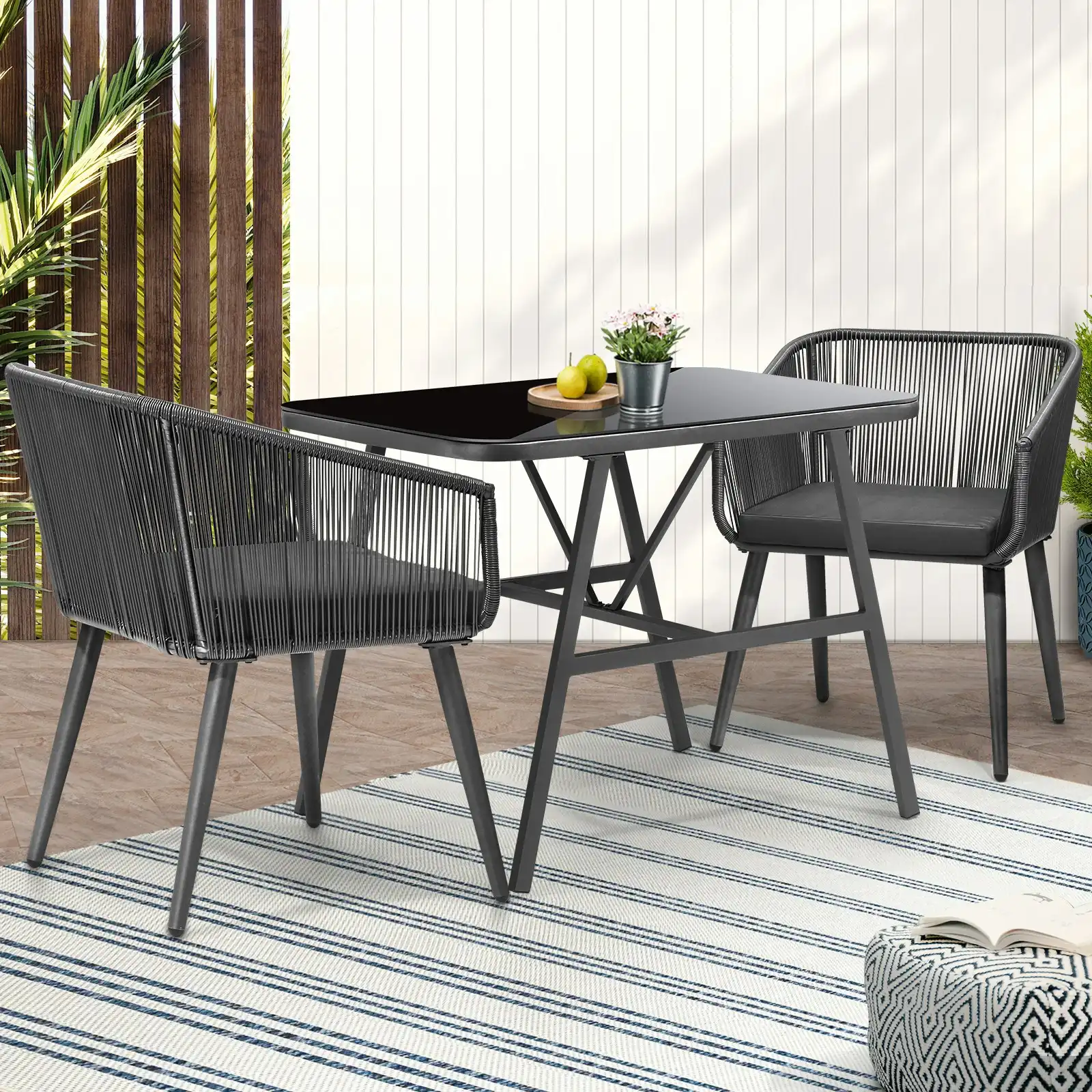 Livsip Outdoor Dining Setting 3 Piece Lounge Patio Furniture Table Chairs Set