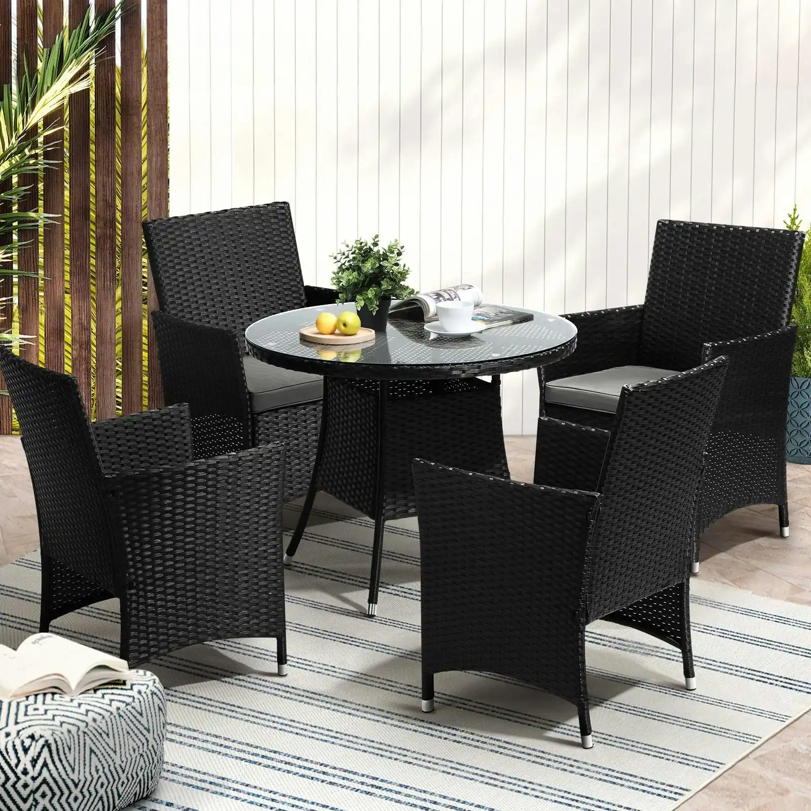 Livsip 5 PCS Outdoor Dining Set Table & Chairs Patio Furniture Lounge Setting