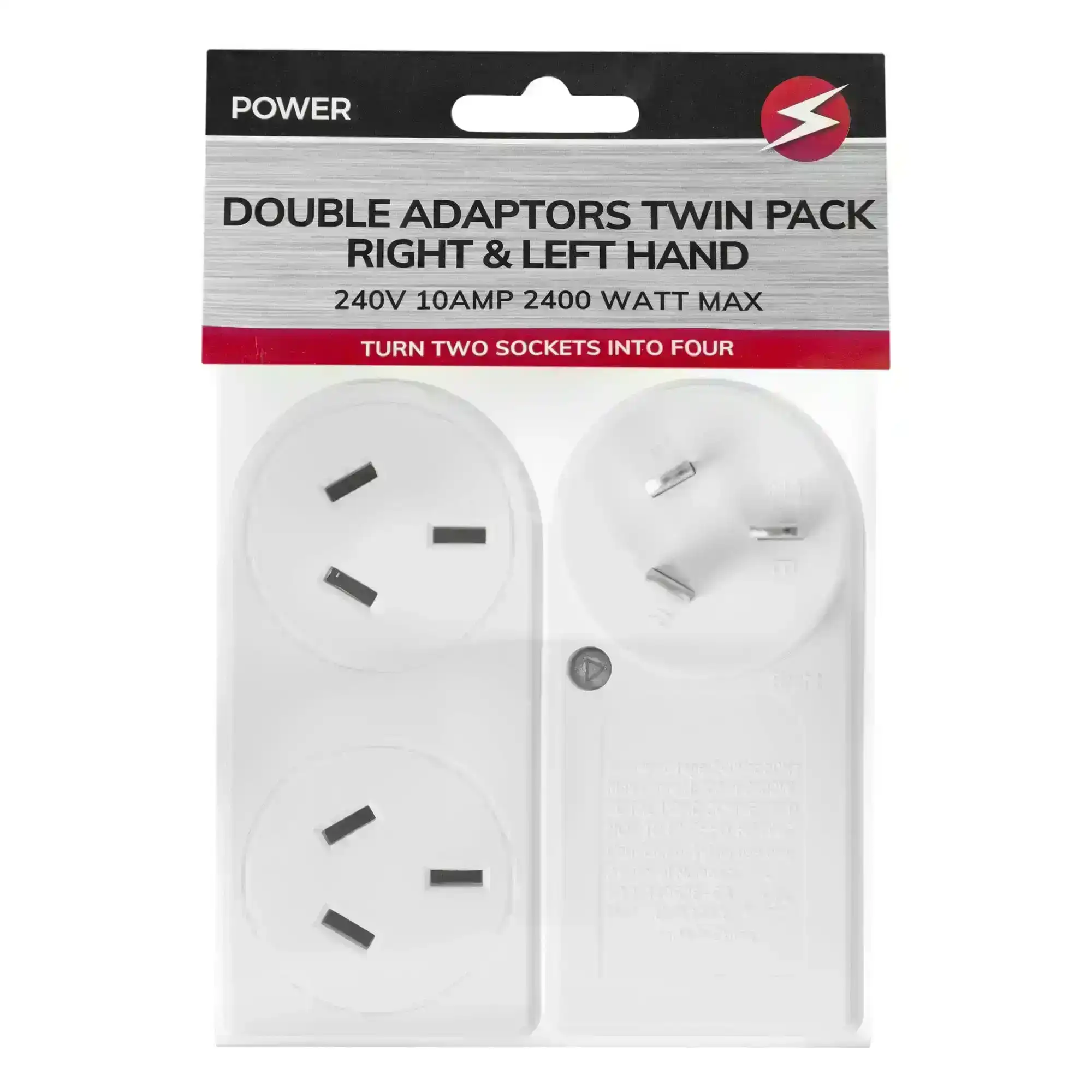 2 Pack x 2400W Double Adapter Right & Left Hand