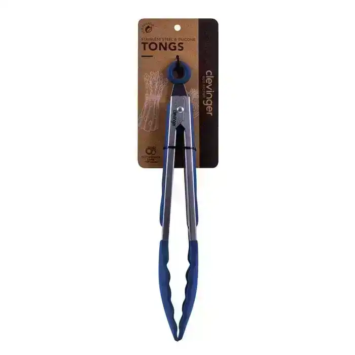 2pcs Stainless steel & silicone tongs navy