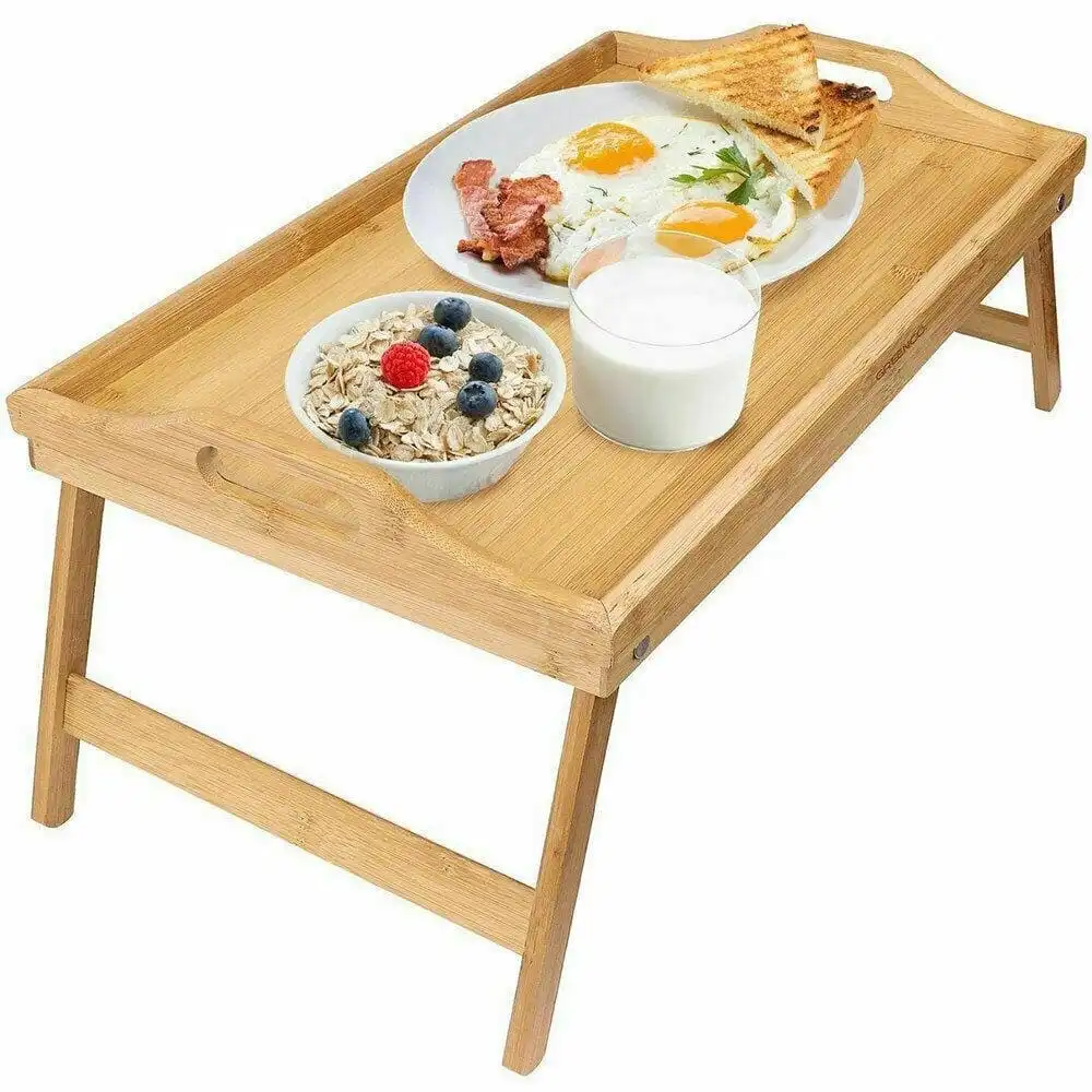 Bamboo Bed Table Breakfast/Snack Serving Tray TV Food Stand with Foldable Legs