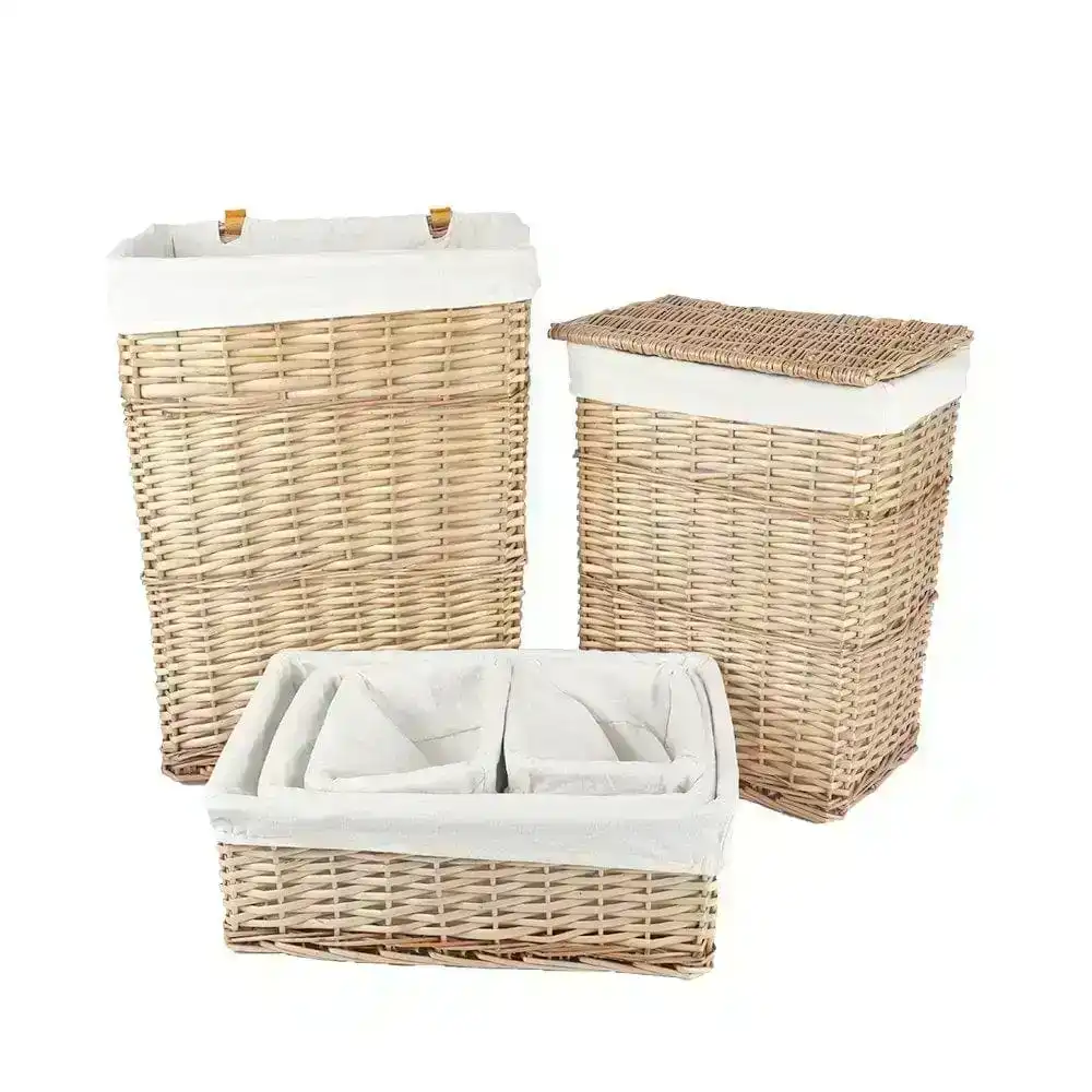 6 Piece Wicker Storage Baskets With Liner Set