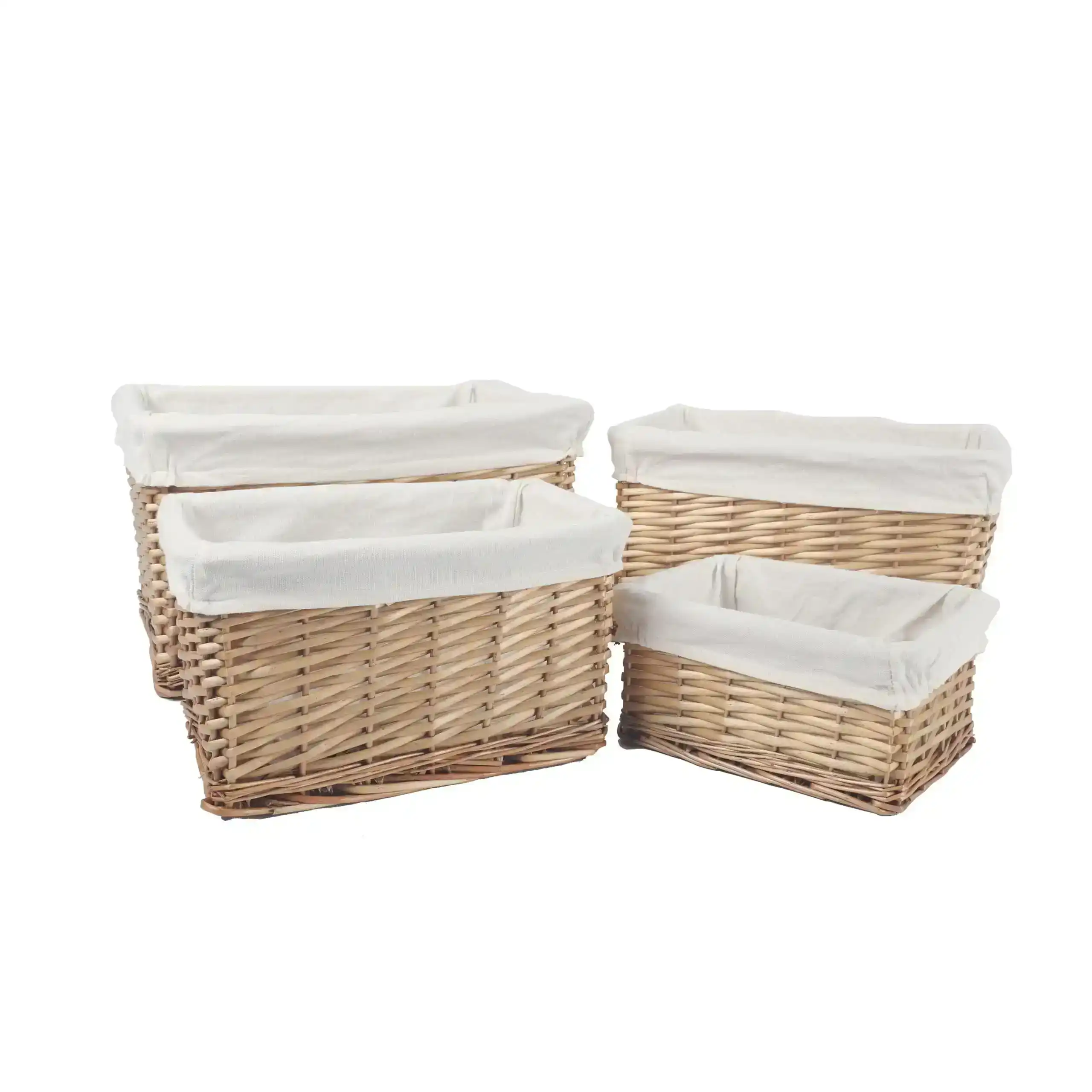 4 Piece Wicker Storage Baskets With Liner Set