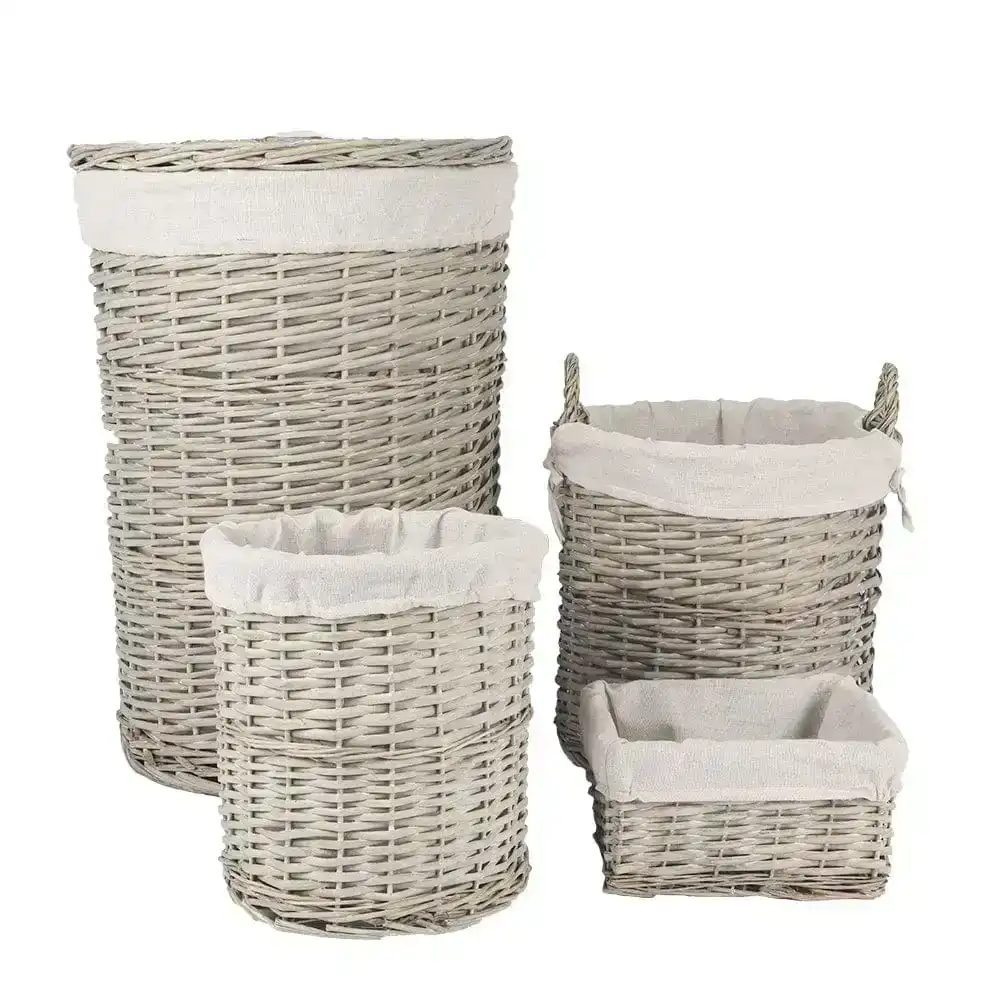 4 Piece Wicker  Storage Baskets With Liner Set