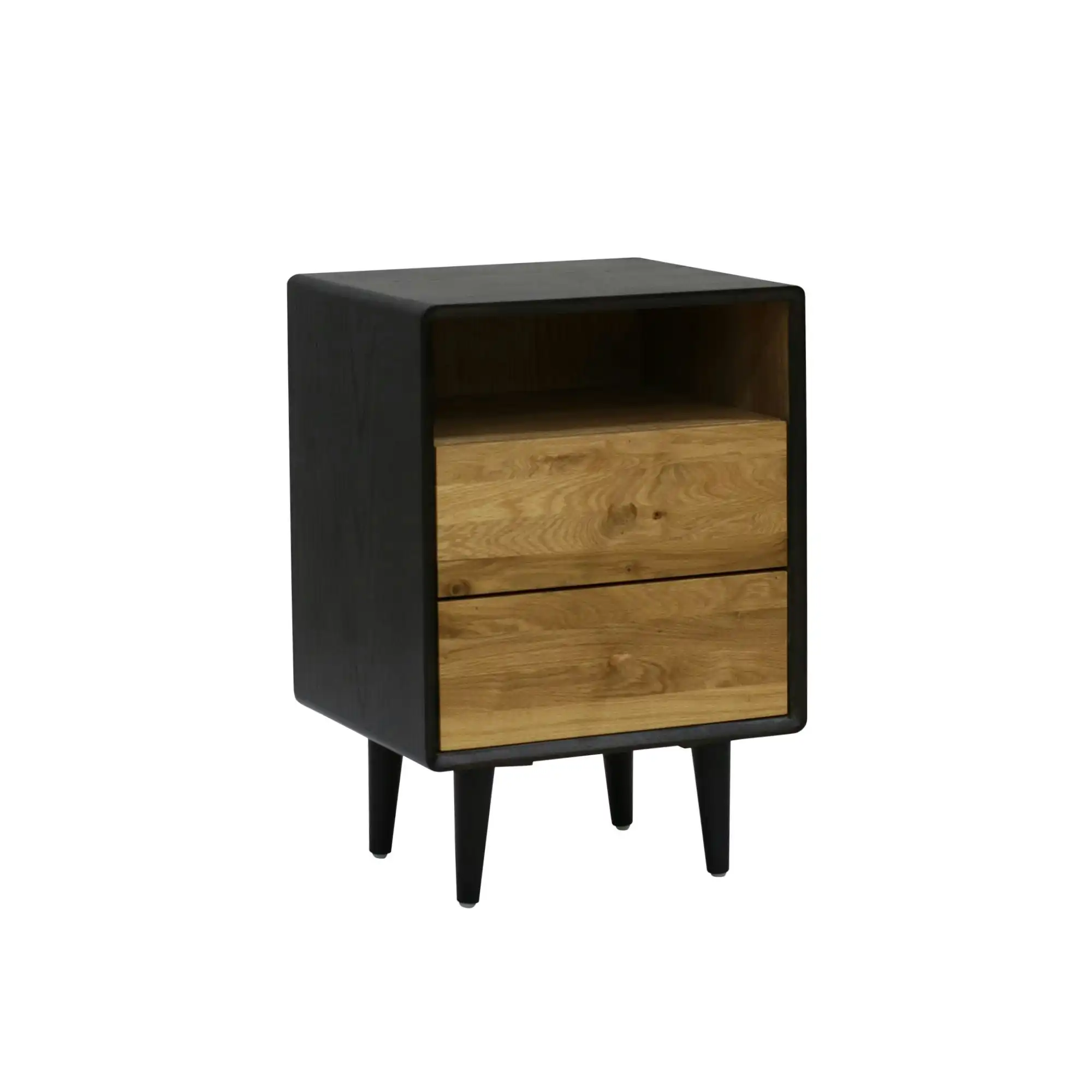 6IXTY Twin 2-Drawer Wooden Bedside Table Nightstand - Black / Natural