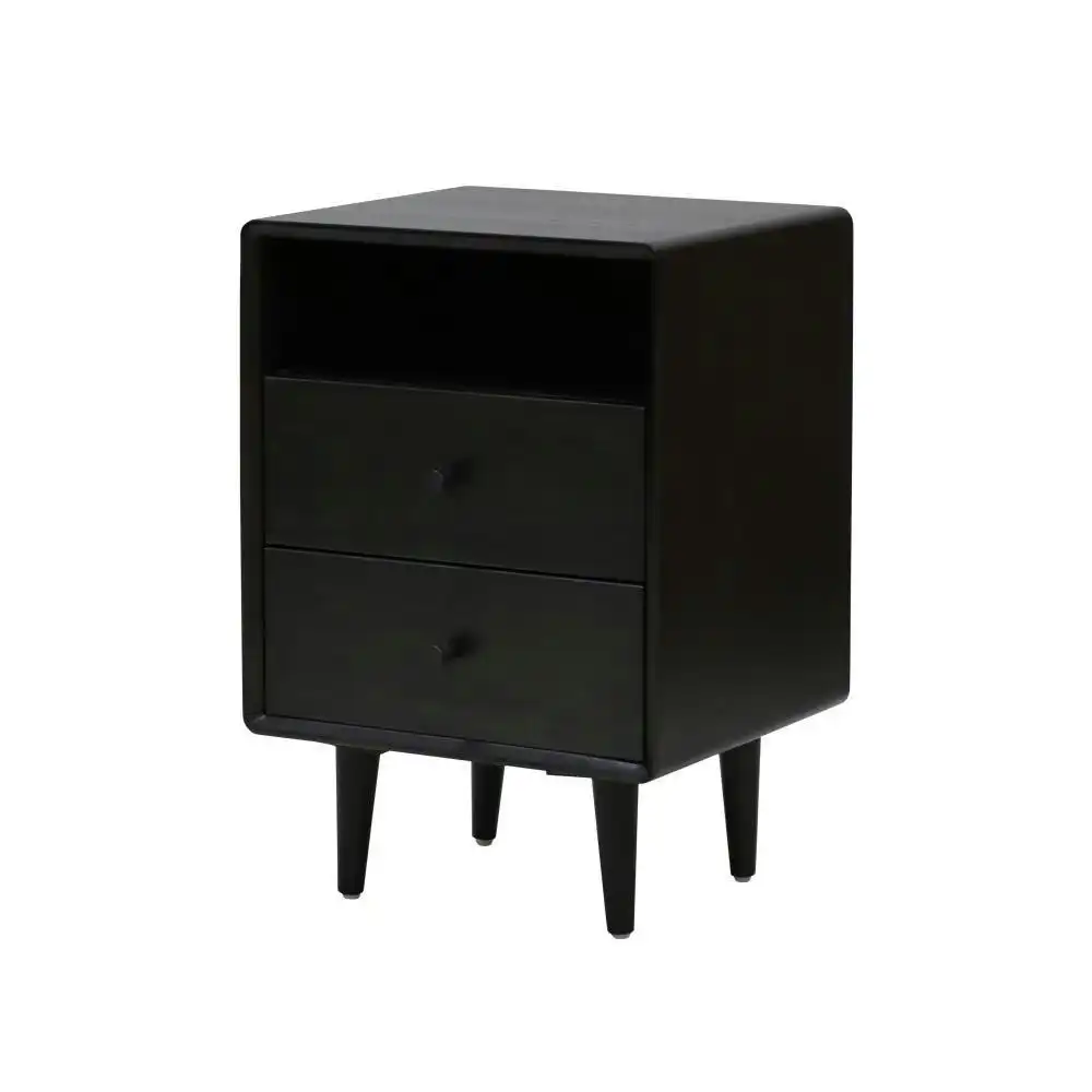 6IXTY Noche 2-Drawer Wooden Bedside Table Nightstand - Black