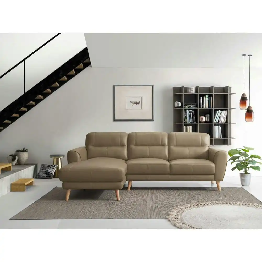 HomeStar Bremen Modern Luxury Genuine Leather Right Hand Chaise Sofa - Dark Brown