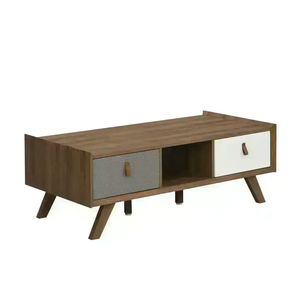Kruz Wooden Rectangular Coffee Table W/ 2-Drawers - Walnut