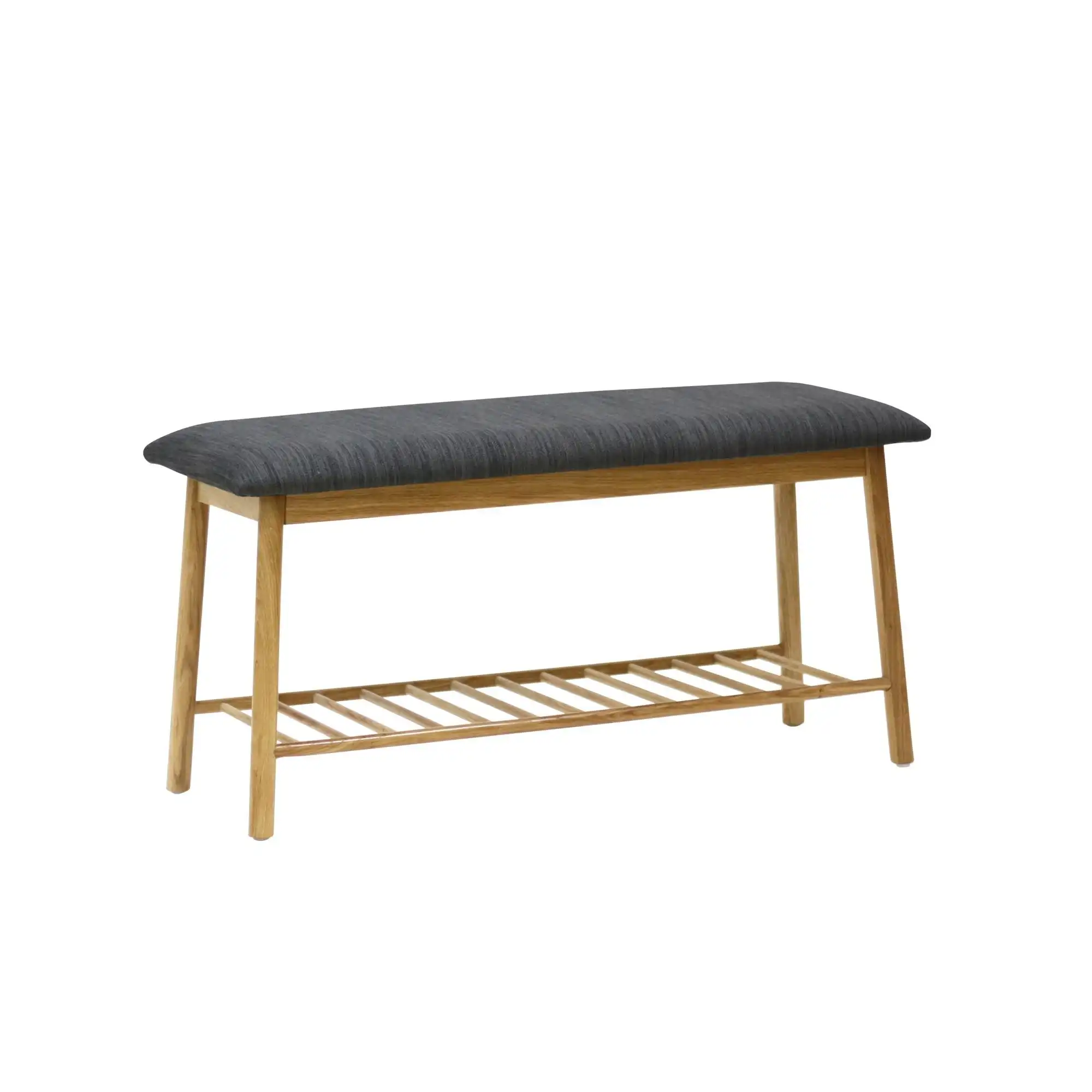 6IXTY Japandi Fabric Open Shelf Stool Bench Ottoman Wood Frame - Oyster Grey