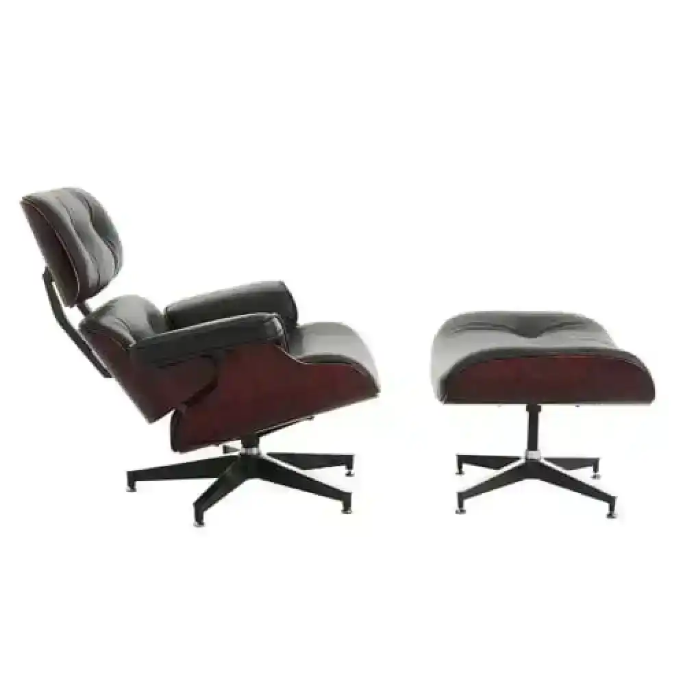 Eames Replica Lounge Chair & Ottoman - 4-Star Ottoman - Premium Leather - Black