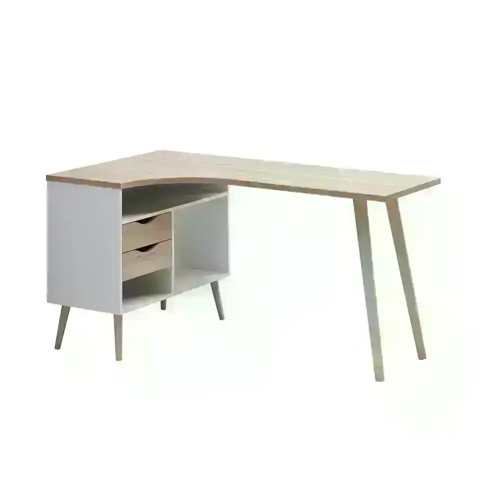 Purra Modern Computer Study Home Office Desk W/ 3-Shelf 2-Drawers - Oak/White