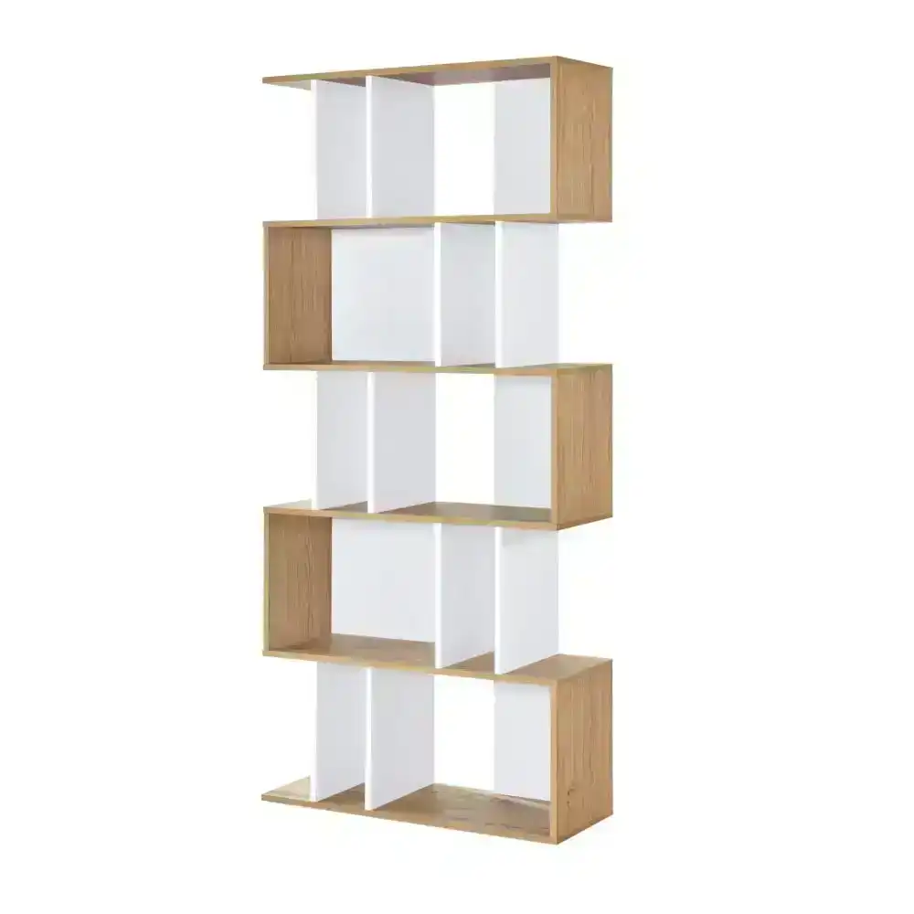 Amber Wooden 5-Tier Display Shelf Bookcase Storage Cabinet - Oak & White
