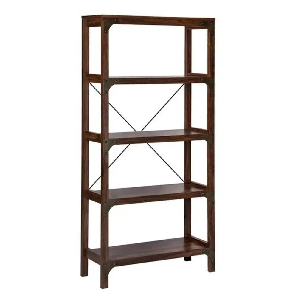 Logan 5 Shelf Bookcase Display Wooden Storage Cabinet - Walnut