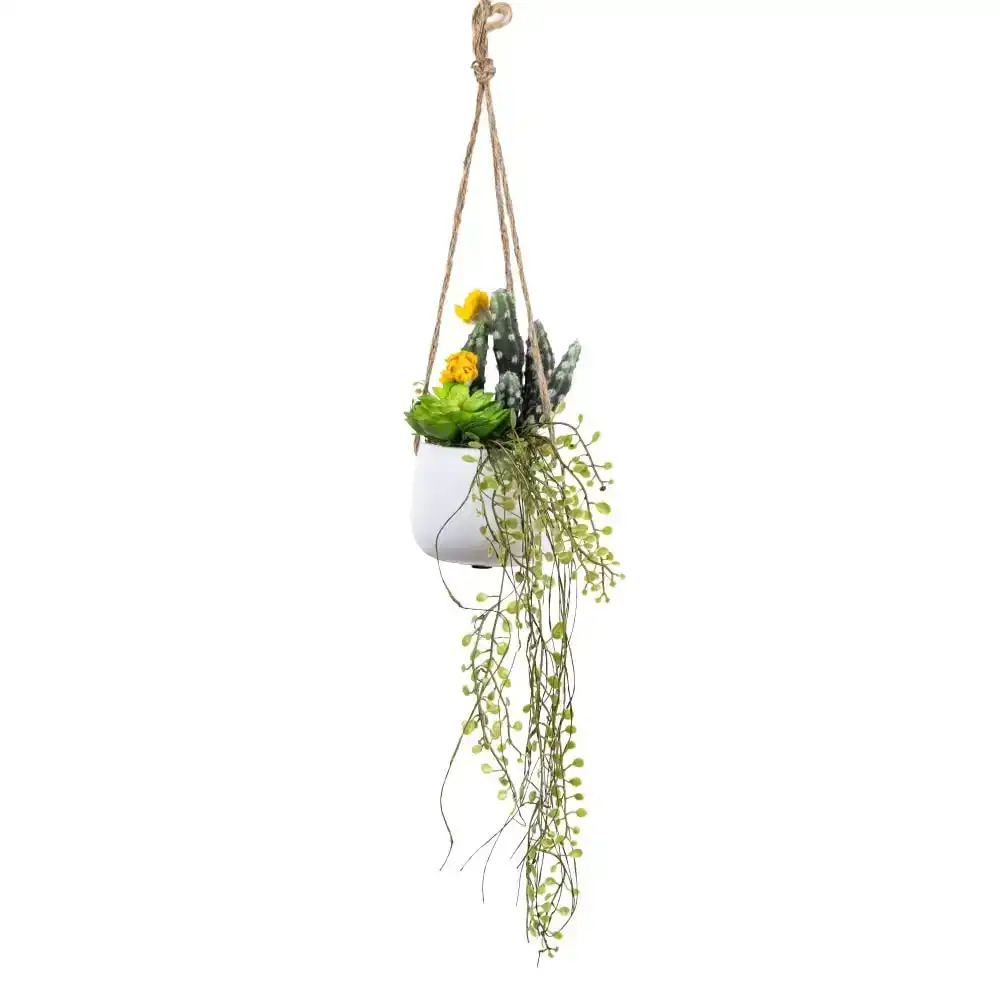 Glamorous Fusion Succulent Artificial Faux Plant Decorative 76cm In Small Hanging Pot