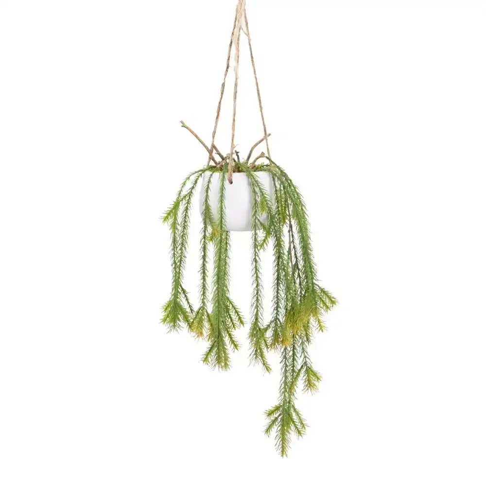 Glamorous Fusion Pine Branch Artificial Faux Plant Decorative 75cm In Small Hanging Pot