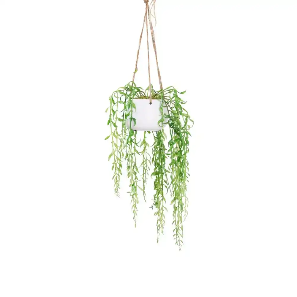 Glamorous Fusion Leaves Artificial Faux Plant Decorative 75cm In Small Hanging Pot