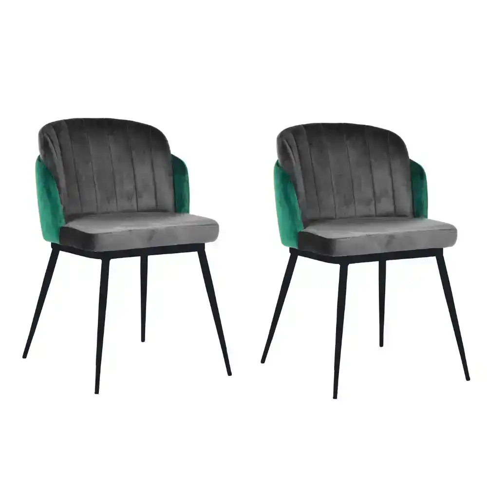 HomeStar Set Of 2 Royale Velvet Fabric Kitchen Dining Chair W/ Gold Tip Legs - Green
