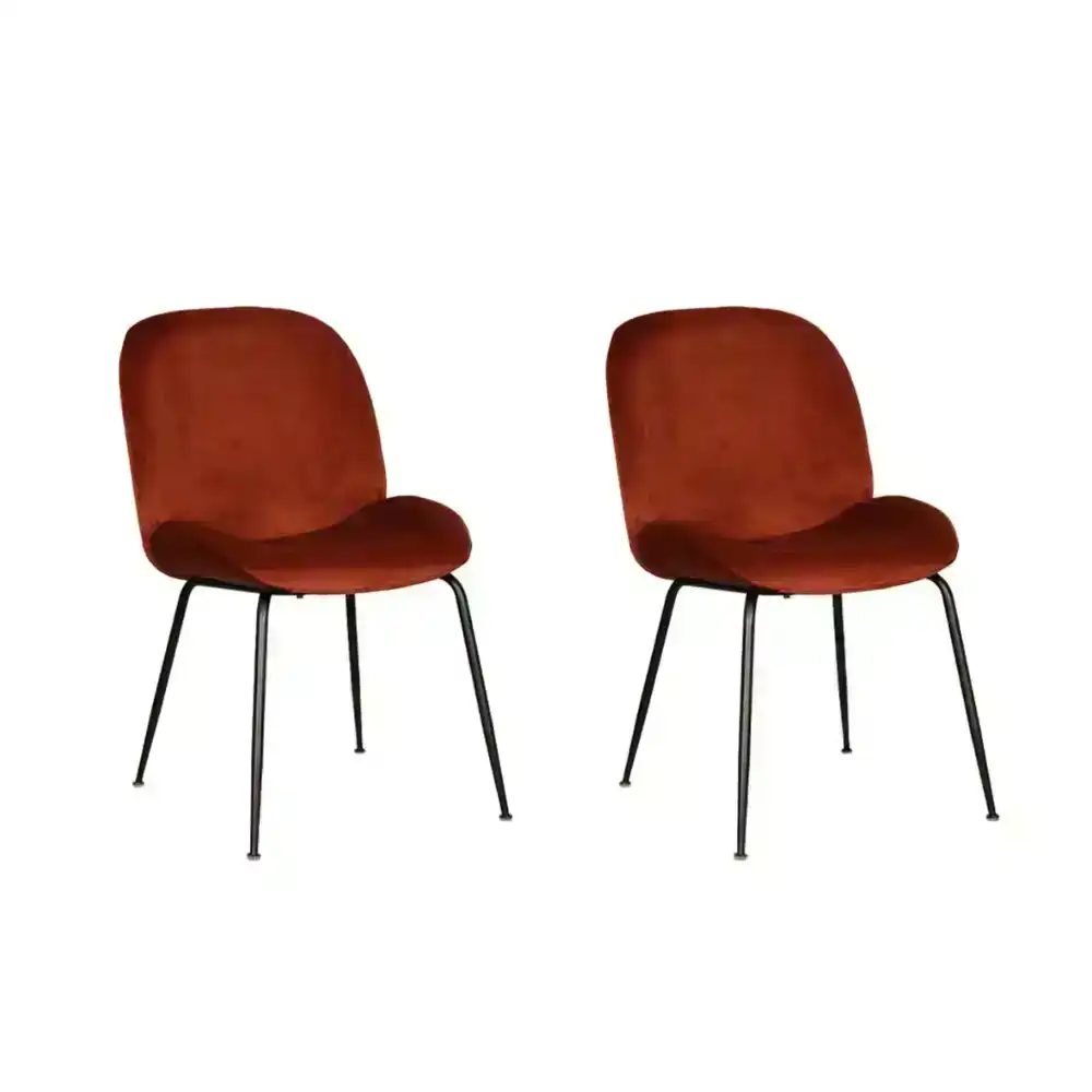 Set Of 2 Casa Modern Velvet Fabric Kitchen Dining Chair Black Frame - Rust