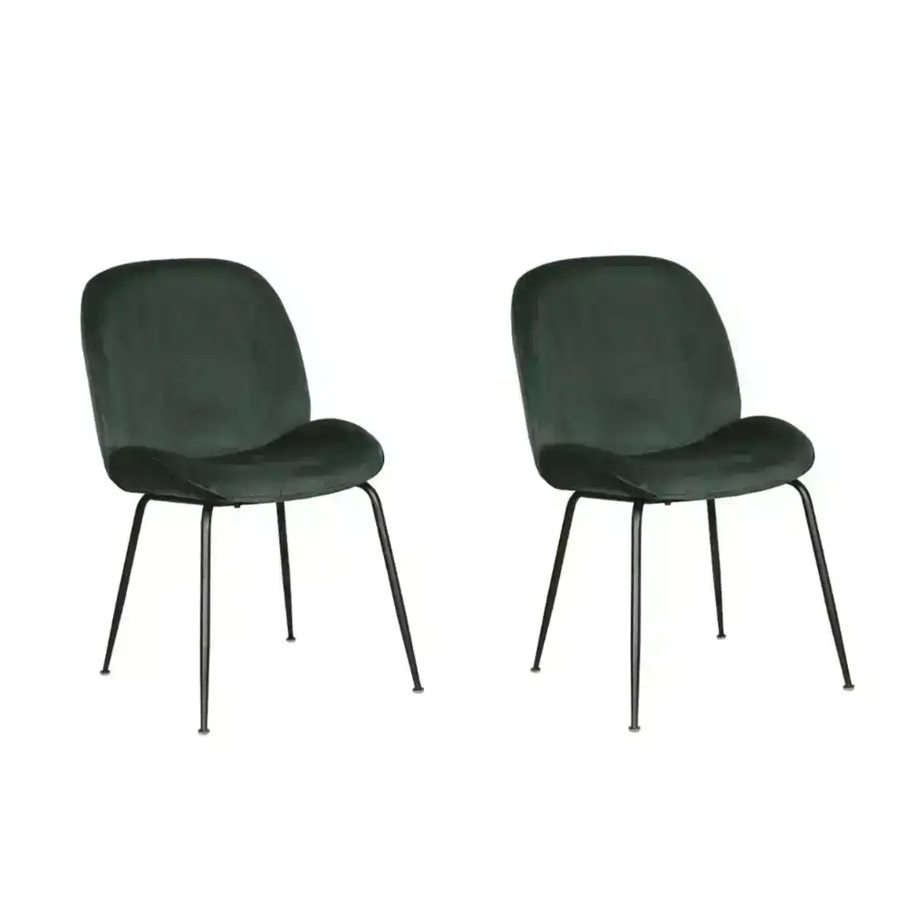 Set Of 2 Casa Modern Velvet Fabric Kitchen Dining Chair Black Frame - Emerald