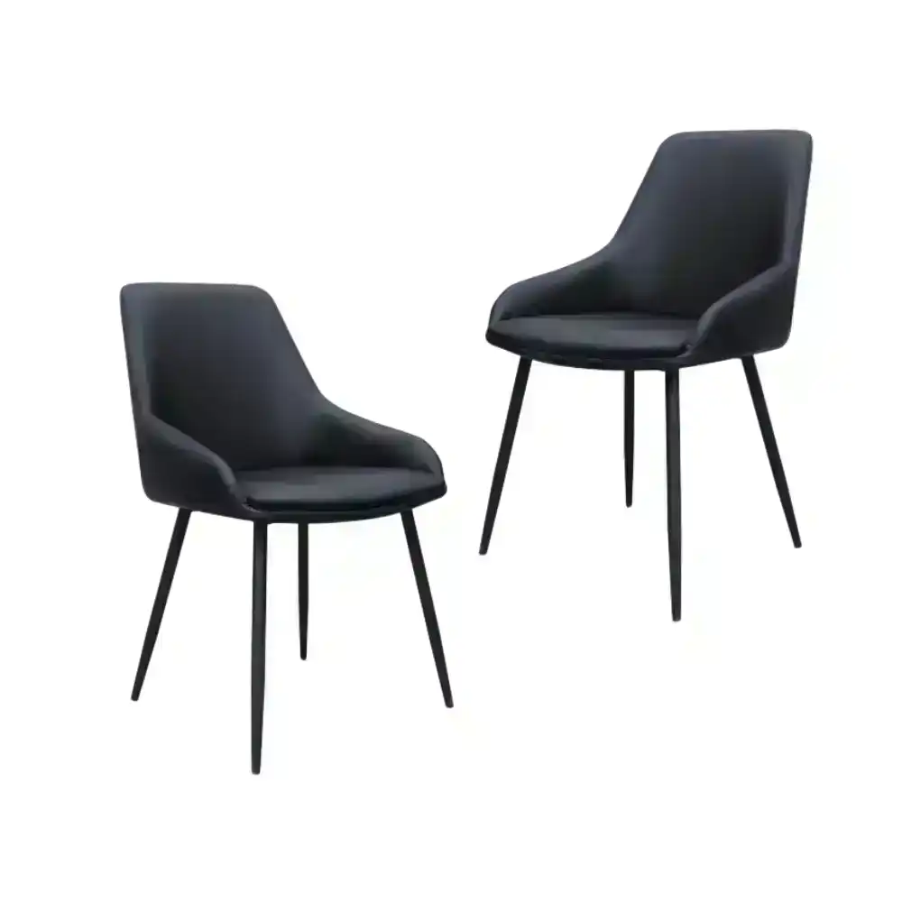 Set Of 2 Rica Modern Eco Leather Fabric Kitchen Dining Chair - Black